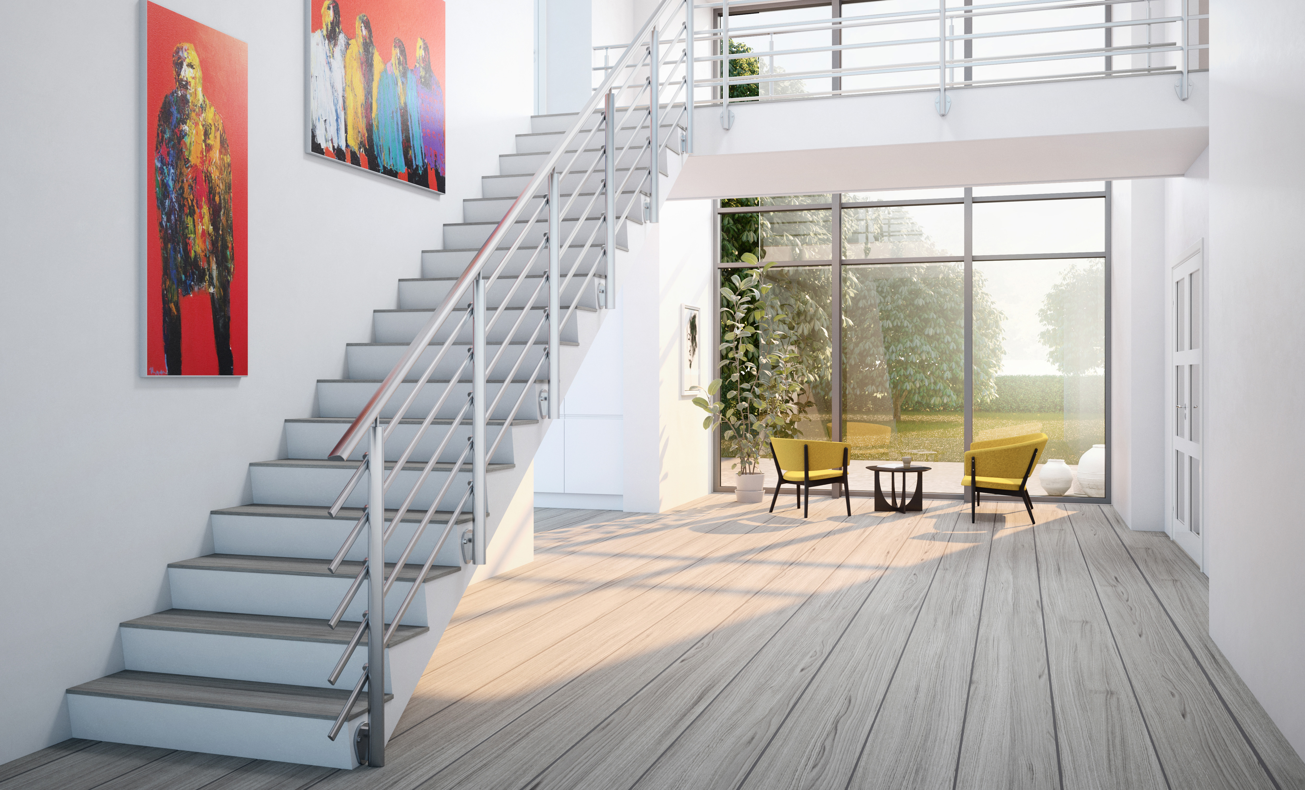Garde-corps PURE : aluminium haut de gamme avec finitions titane et noir.